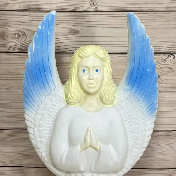 Vintage Christmas Angel Blow Mold 30" Union Products 1988 Blue Wings with Light - Picture 7 of 14